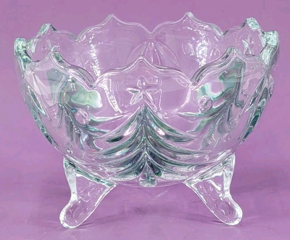 Mikasa Holiday Evergreen Emerald Crystal Christmas Tree 3-Footed Candy Nut Dish
